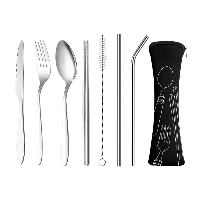 8 ks/set z nehrdzavejúcej ocele Slaw Slaw Fork Spoon Lunch Slavewware s kefou na kefu Cesta kemping kuchynské doplnky