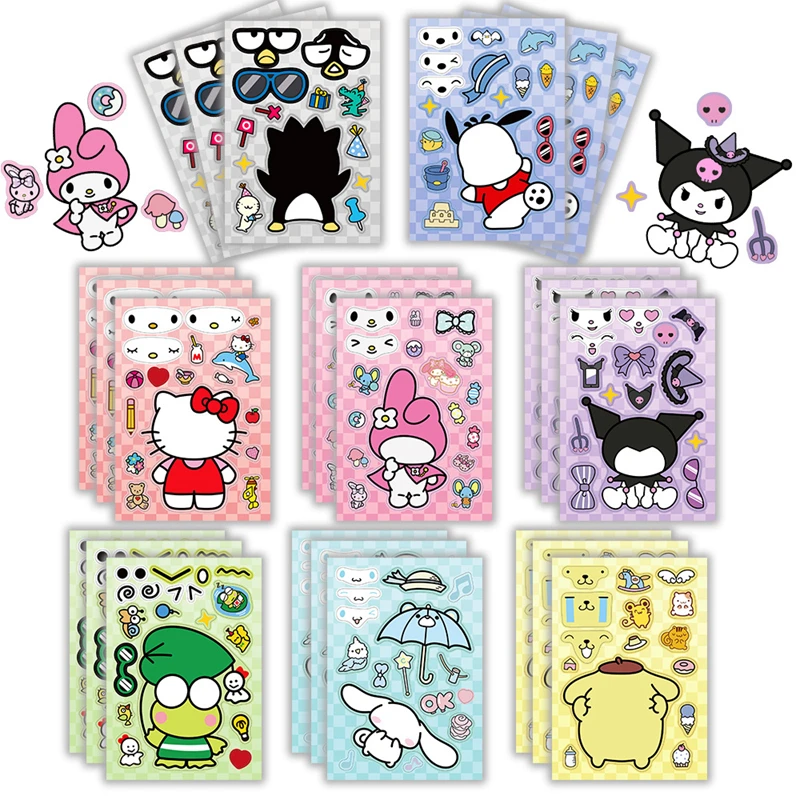 8 listov zmiešajte Sanrio Kuromi Hello Kitty Children Puzzle Anime Sticker.
