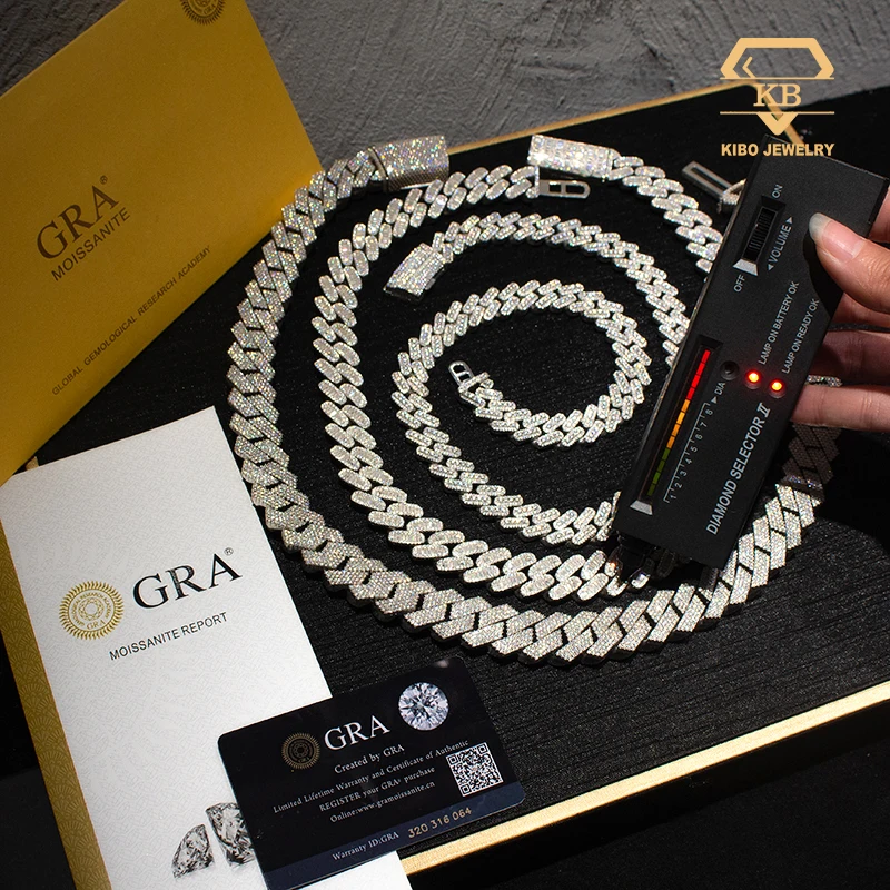 8 mm 10 mm 12 mm 15 mm šírka hip hop šperky Diamond náhrdelník Mossanite Chain S925 Strieborná ľadová ľadová out VVS Moissanit Cuban Link reťaz