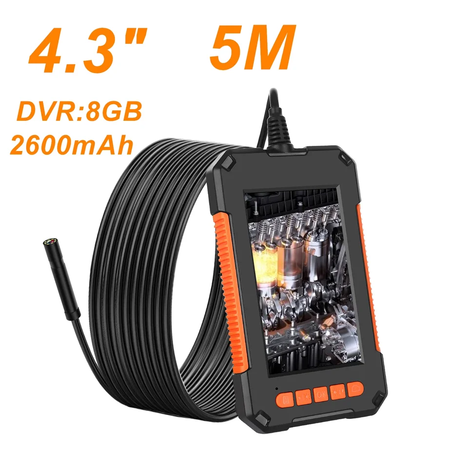 8 mm endoskop IP67 nepremokavý priemyselný boreskop so 4,3 HD Screen Rúrková kamera s fotoaparátom DVR 8 GB SD karty