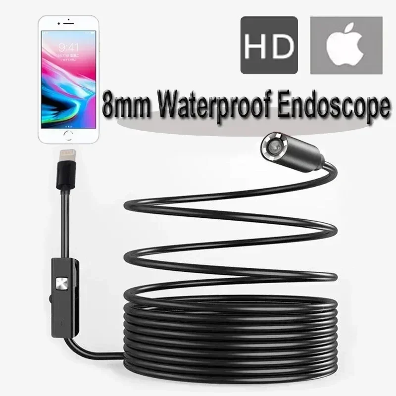 8 mm HD nepremokavá IP68 endoskopová kamera OTG Lightning Port Inspection Borescope Sladká flexibilná flexibilná hadová káblová trubica Endoskopia
