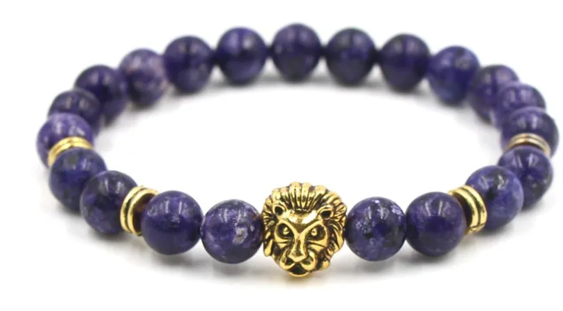 8 mm TG432 Elastické upravené makrame kúzlo Príroda Lapis LaZuli Lion Head kúzlo náramok šperky