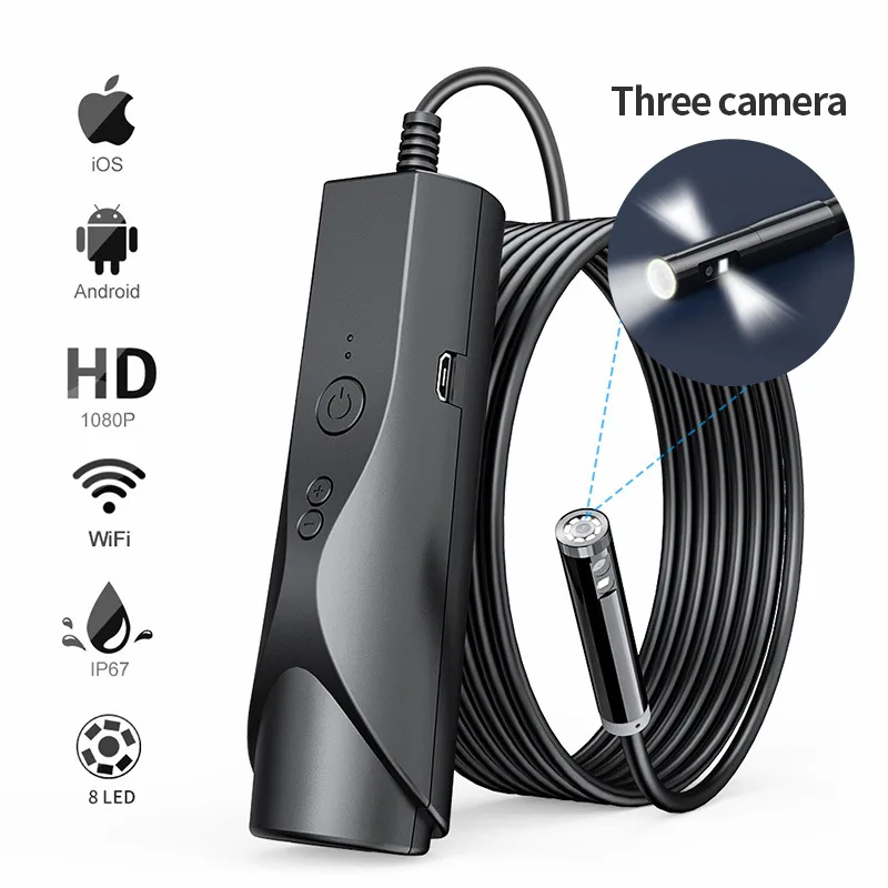 8 mm trojnásobok 2MP 1080p 3x Zoom WiFi Endoscope Camera Conspect Conspect CMOS Borescope Digitálny mikroskop na kontrolu opravy DPS