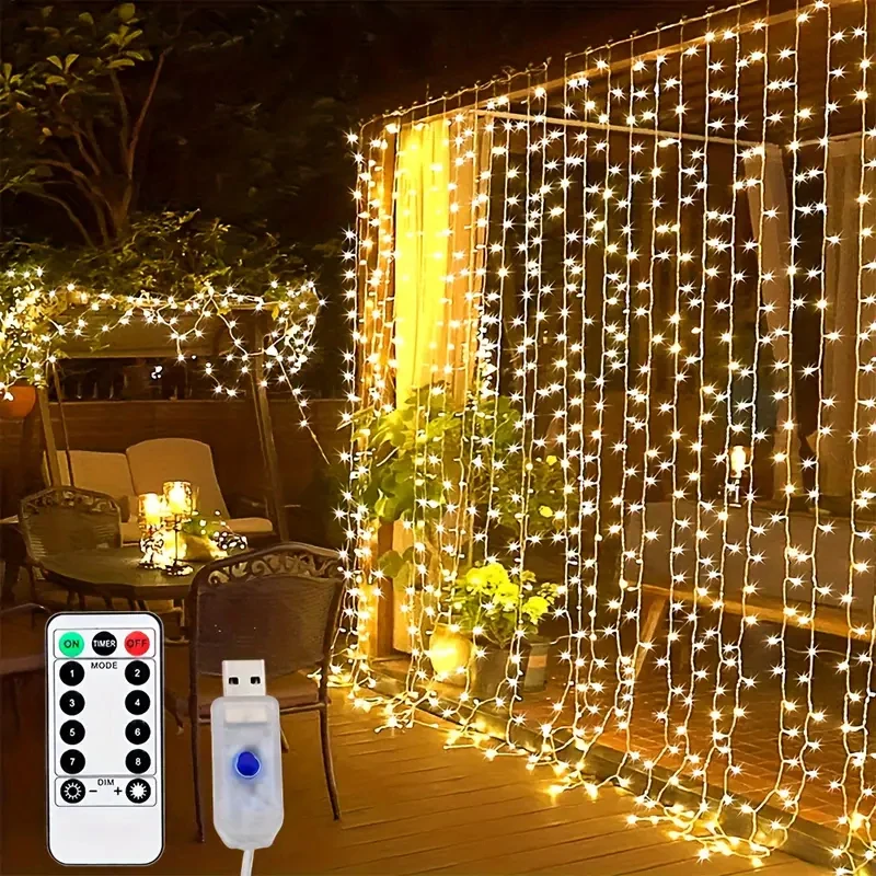 8 osvetľovacích režimov vianočné garlandské festoon USB Závesné struny Svetlá sviatočné večierky Domov svadobná spálne dekorácie rozprávkové svetlá