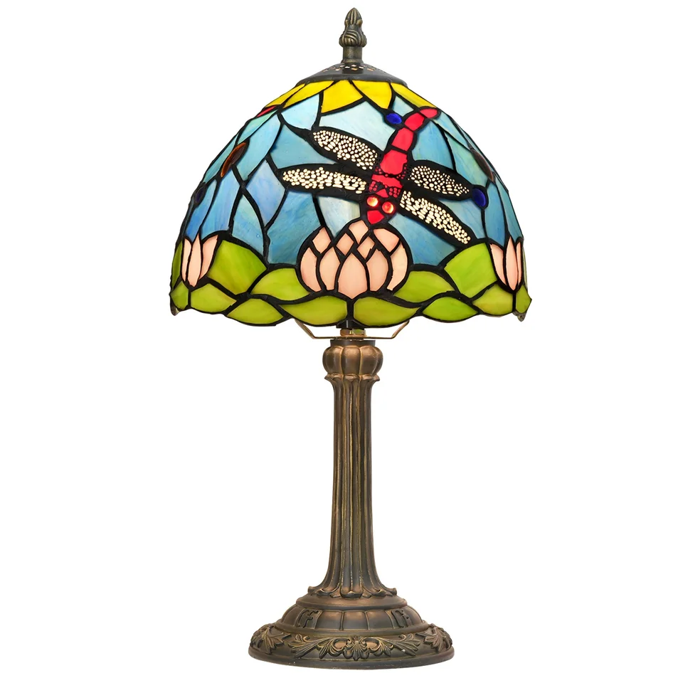 8 -palcová 20 cm Tiffany vitrážna sklenená lampa American Garden Dragonfly Lotus Lampshade Bedroom Bedroom Desk Lamp