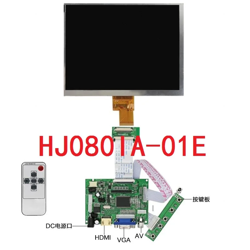 8-palcová LCD obrazovka HJ080IA-01E 1024*768 IPS HD LCD Display + HDMI/VGA/AV Ovládač ovládača