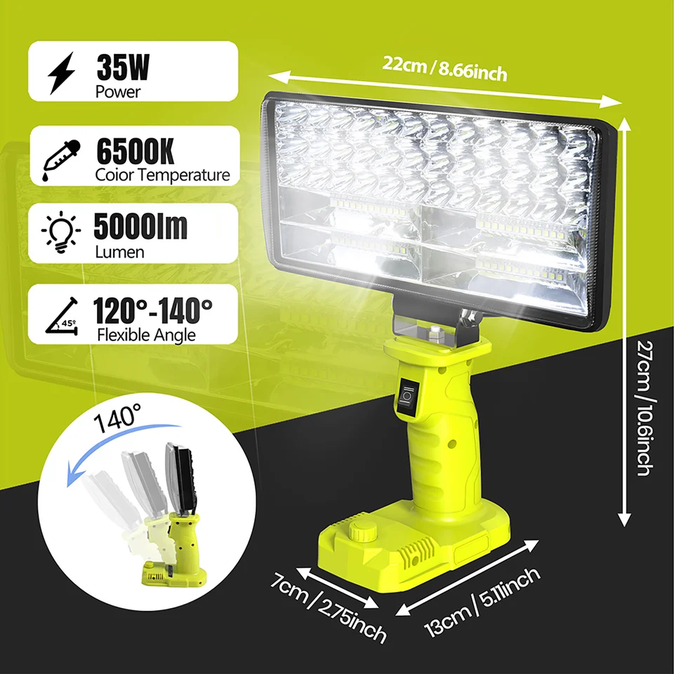 8 -palcové AUR LED Alarm Work Lights ELECTILNÁ SPORTÁRNE SECFFILT KAMPING LAMP pre RYOBI 18V LITHIUM NIKEL ONE+ batéria P108