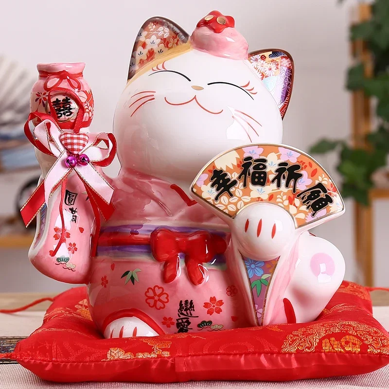 8 -palcový keramický maneki neko ornament Lucky Cat Money Box Japonský pár Cat Cat Feng Shui Svadobný darček