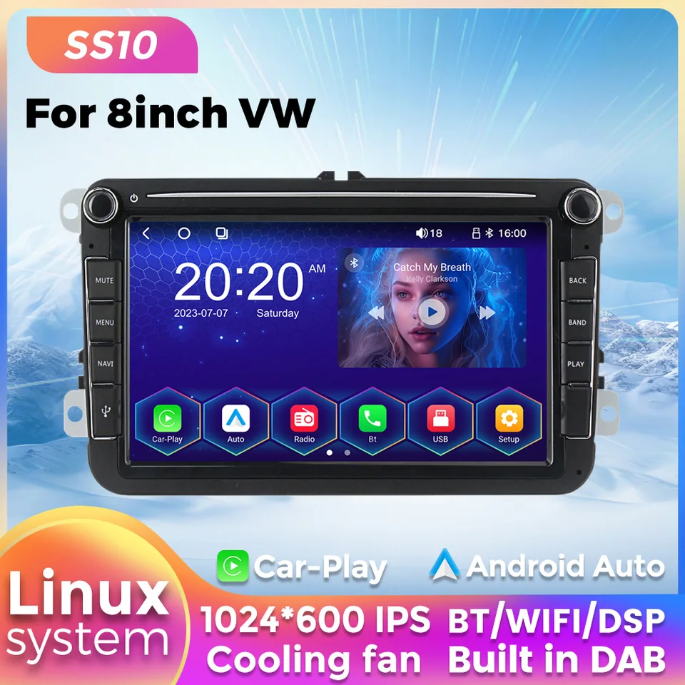 8 -palcový systém systému Linux Systém pre Volkswagen Vw Passat Golf Pole Tiguan Jetta Amarok Skot Sede sedadlo CarPlay Android Android