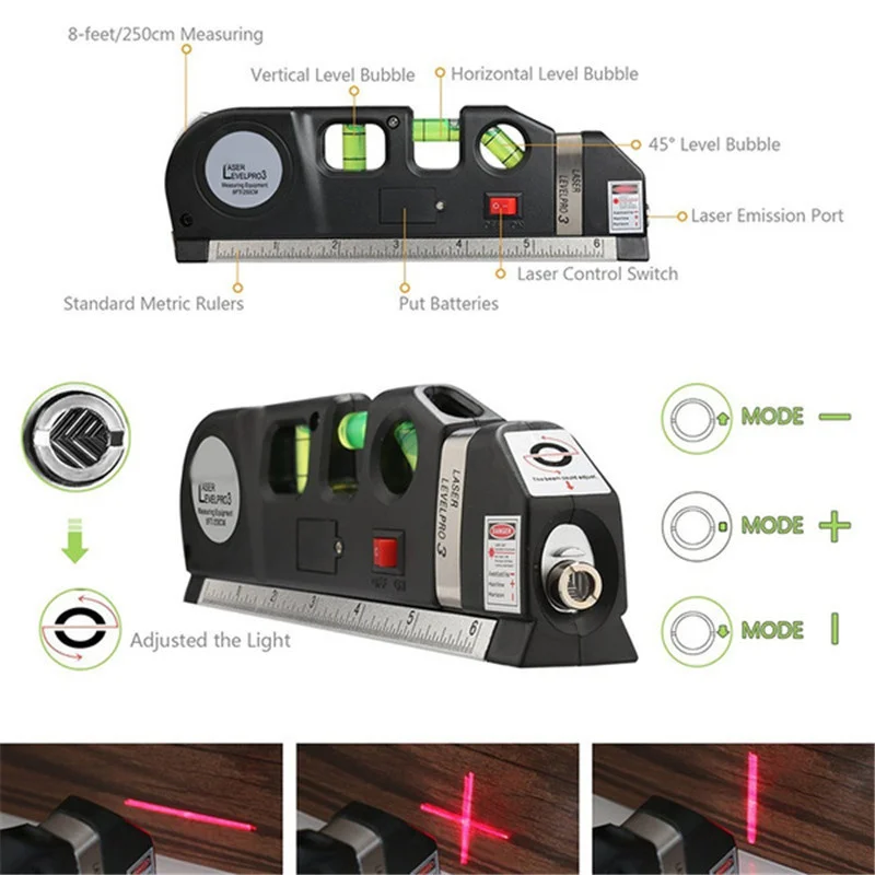 8 stôp/25m laserový stroj NIVEL Laser Horizon Vertikálne zarovnanie zarovnania Vysoko presné pravítko Linky lasery NIVEL LESILER Nástroje