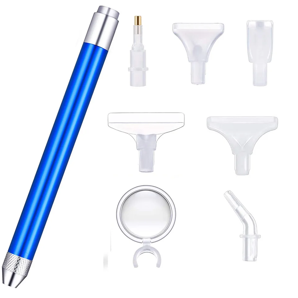 8 v 1 LED osvetlené diamantové maľovanie pero s lupičom lupienkového skla Luminous Point Pen Príslušenstvo s súprava nástrojov