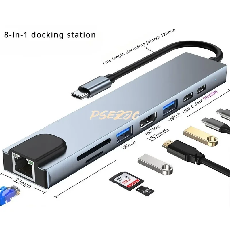 8-v-1 Typec Expansion Base Base Base USB-C Data Transmission Hub vhodný pre notebooky Huawei