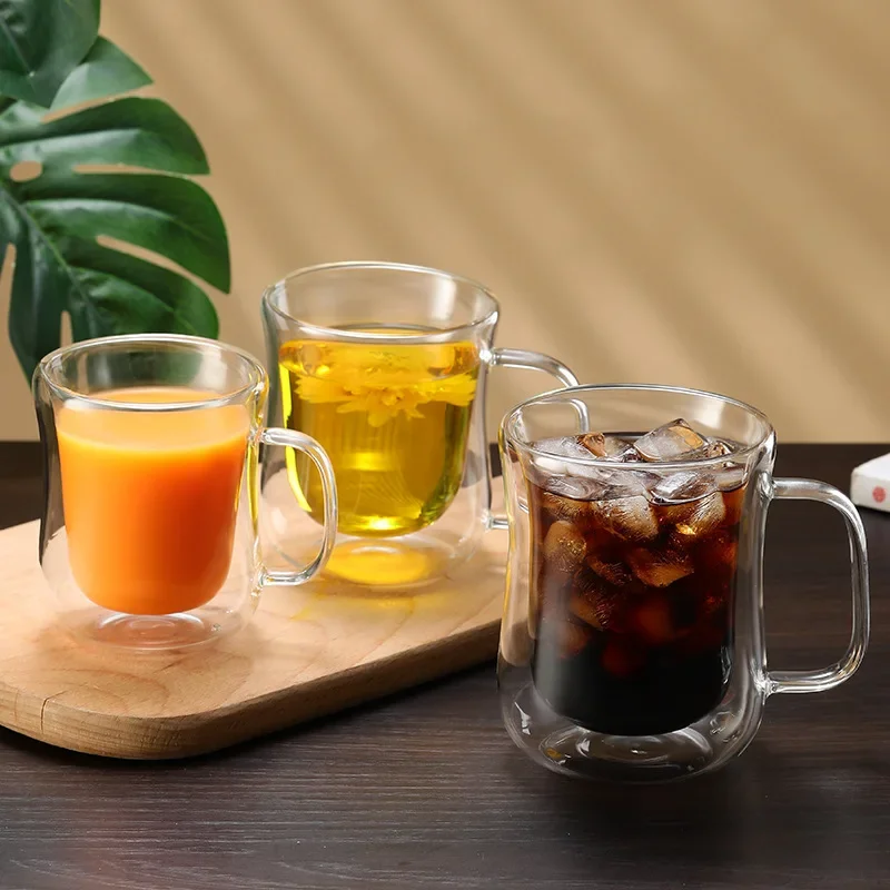 80/220/300/360 ml dvojlôžkového skla šálka Kreatívna priehľadná tepelná izolačná izolačná voda Šálka ​​mlieka citrónová šťava Káva Káva