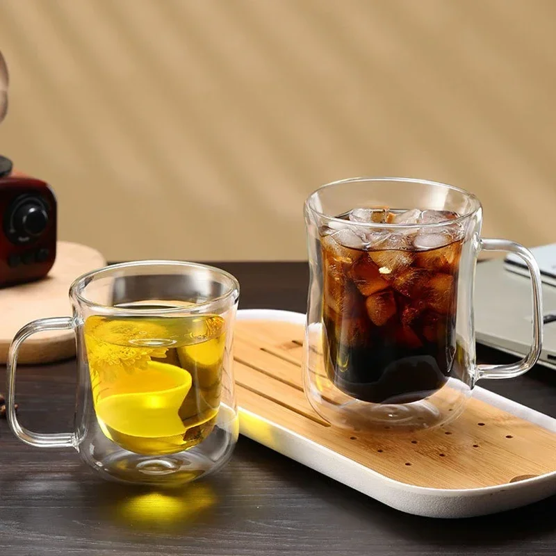 80/220/300/360 ml priehľadné dvojlôžkové sklo šálka Kreatívna tepelná izolácia Anti-Scald Hoted Cup Mlieč