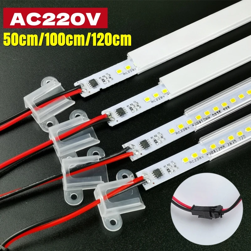 80 cm/100 cm/120cm AC220V LED LED tuhá lišta Svetlo Rohová stena namontovaná LED trubica LED trubica číre/mliečna difúzovacia skriňa kuchyňa pod svetlom skrinky