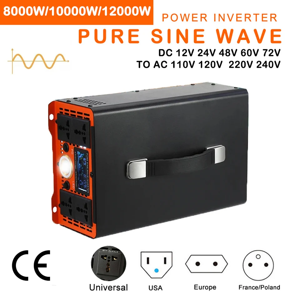 8000W 10000W 12000 W Pure Sine Wave Solar Inverter DC 12V 24V 48V 60V 72V až AC 110V 220V Invertory napätia napätia napätia