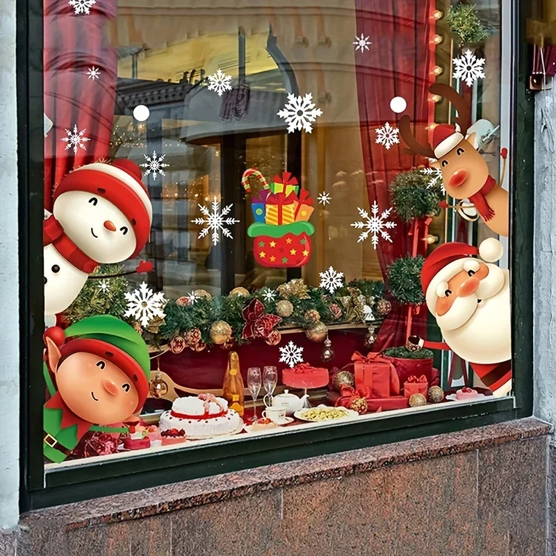 80ks Vianoce Snehové vločky Clings Stumpers for Glass, vianočné obtisky dekorácie Holida