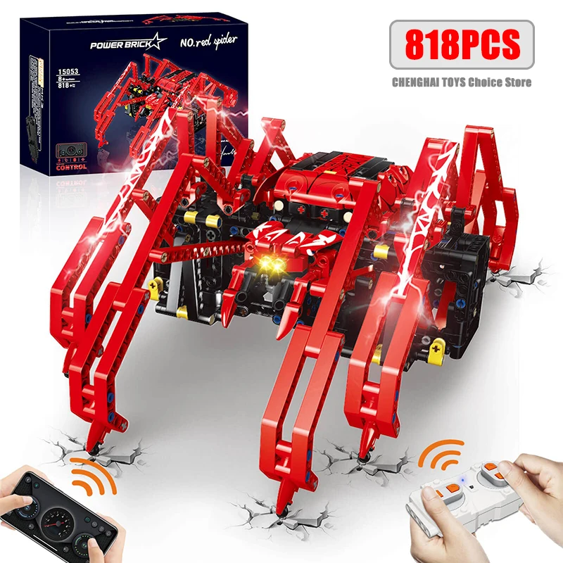 818ks diaľkové ovládanie Red Spider STEM Robot Building Block Kit MOC Science Construction Play Sets Vzdelávacie hračky pre deti dary