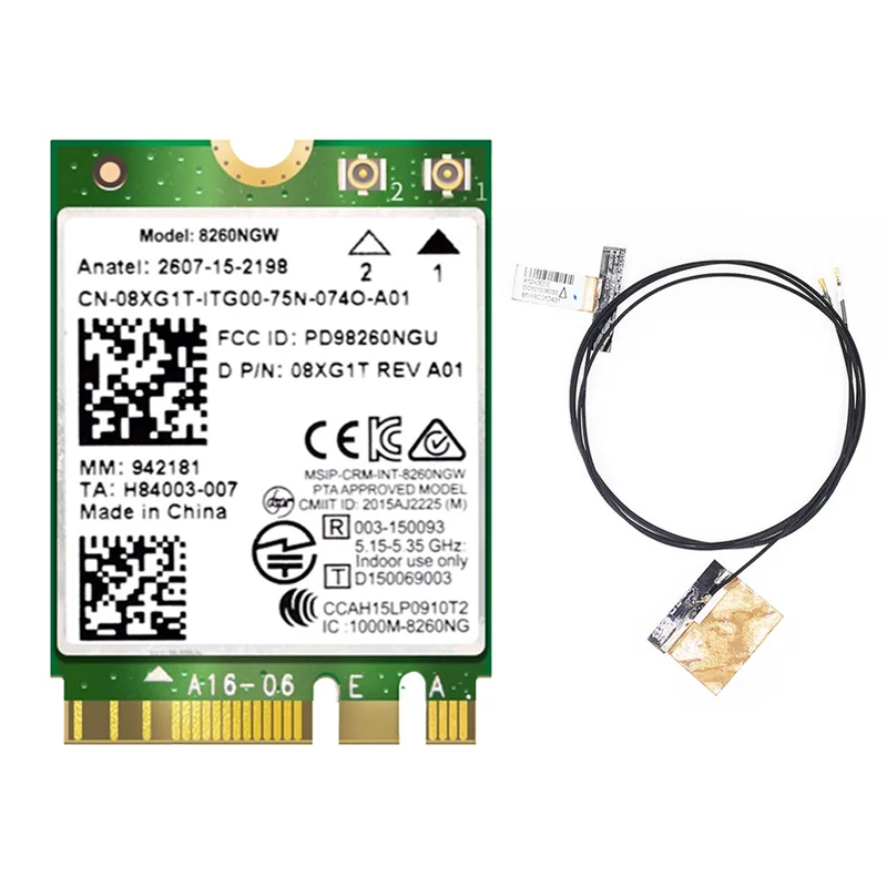 8260 8260NGW WiFi Card+2xantenna 2,4g/5GHZ 867M Bluetooth 4,2 NGFF M.2 WiFi Wireless Card Modul pre Intel AC 8260