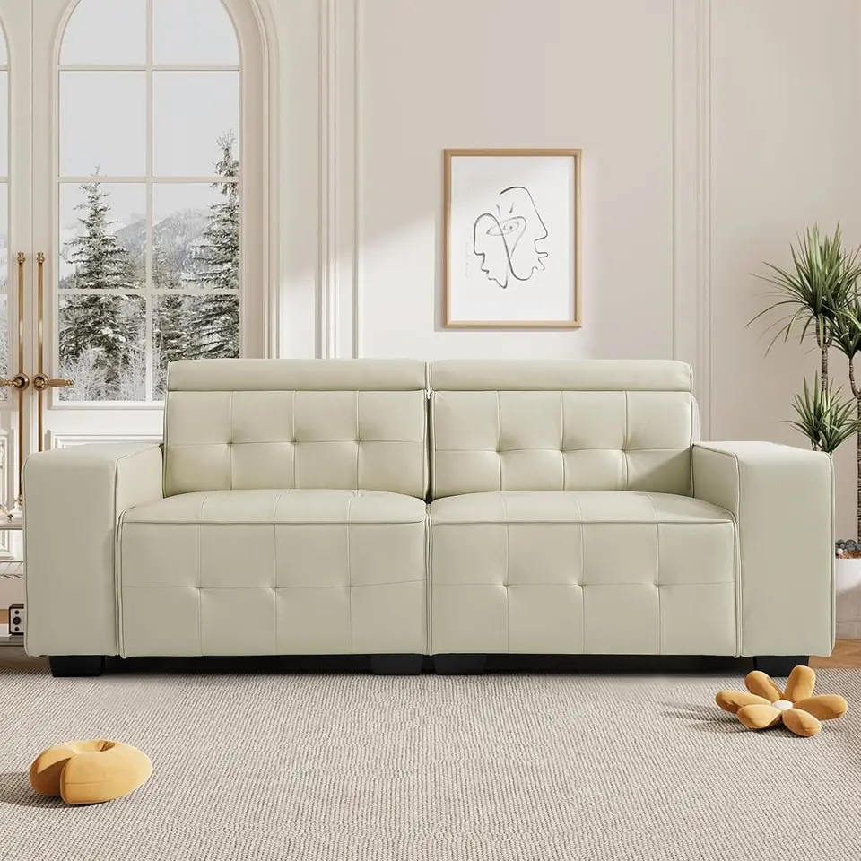 83,8 ”kožené pohovky pre obývaciu izbu, moderná 3 sedačka pohodlná pohovka, pohovka Loveseat so širokou opierkou, nastaviteľné operadlo,