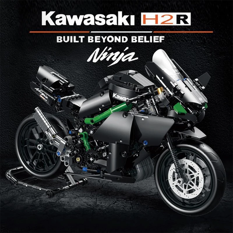 838ks Technické čierne čierne Kawasaki H2R Motocyklové stavebné bloky Zostavujú tehly motocykle darček pre deti pre deti