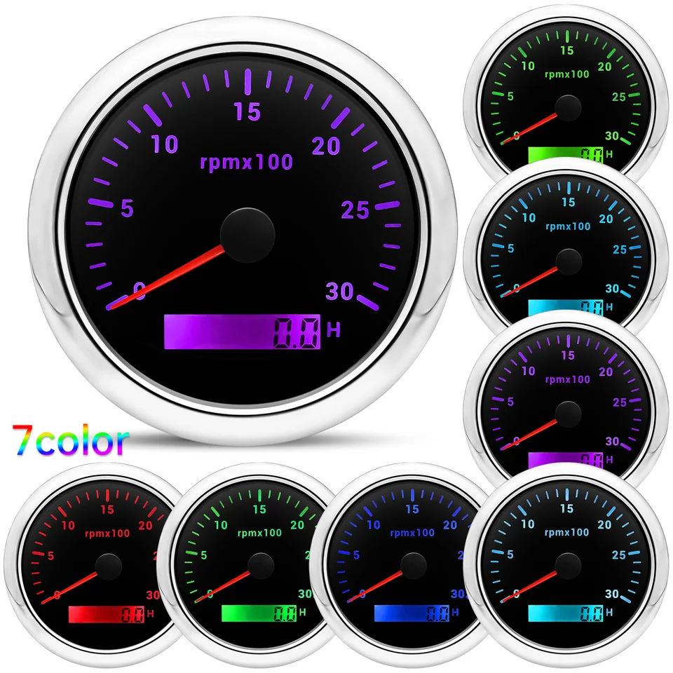 85 mm tachometer dieselového motora 3000/4000/6000/8000 RPM REPM REVER Counter s digitálnym pohonom 7 farebných podsvietenia 12V 24V