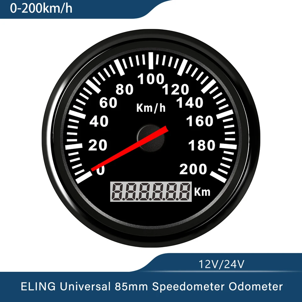 85 mm vodotesný Universal Schadometer Schadometra o kilometru 0-120 km/h 200 km/h so podsvietením 12 V 24 V pre nákladné auto (pulzný signál)