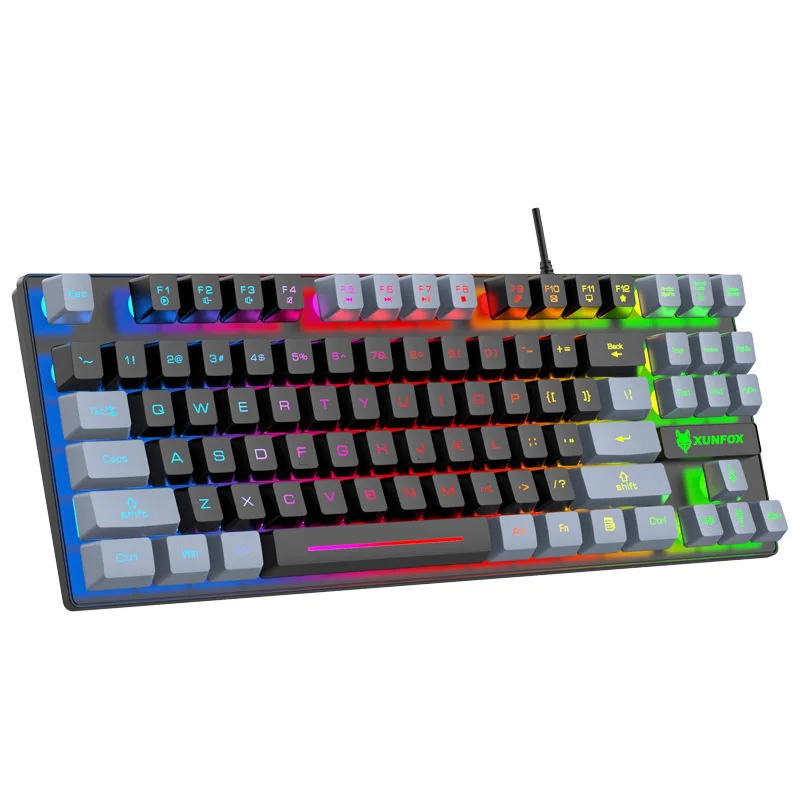 87 Klávesové eSports Hra Mechanical Touch Klávesnica USB káblová dúhová podsvietenie duálna farebná klávesnica