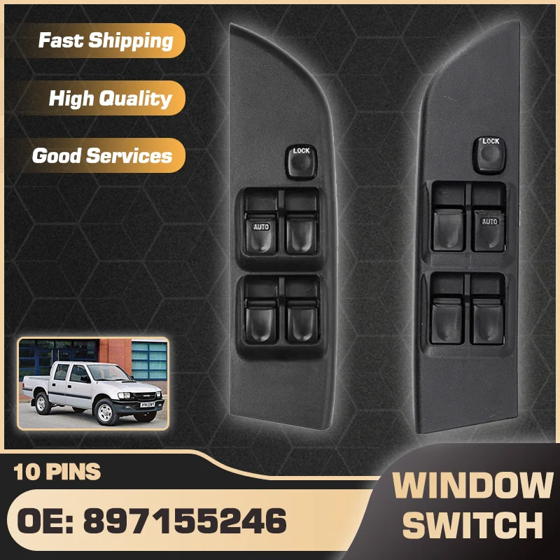 897155246 predný vľavo vpravo RHD LHD elektrické napájacie okno Zamestnaný spínač riadiaceho spínača pre Isuzu TFR TFS 1999-2009 10 kolíkov