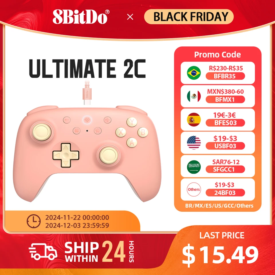 8bitdo - Ultimate 2C Wired Gaming Controller pre PC, Windows 10, 11, Raspberry Pi, Android