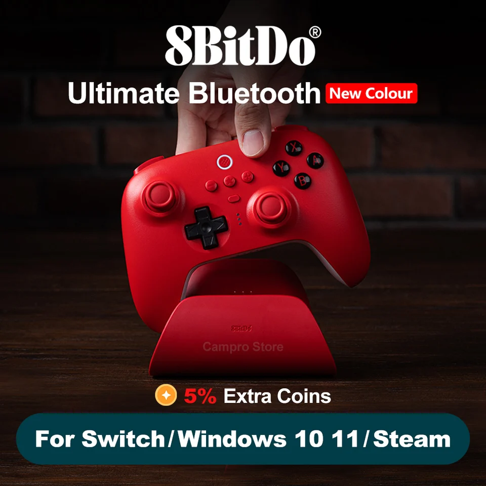 8bitdo Ultimate Bluetooth PC Nintendo Switch Gaming Controller Gamepads s nabíjaním Dock Nové colorways Dostupné v červenej modrej farbe