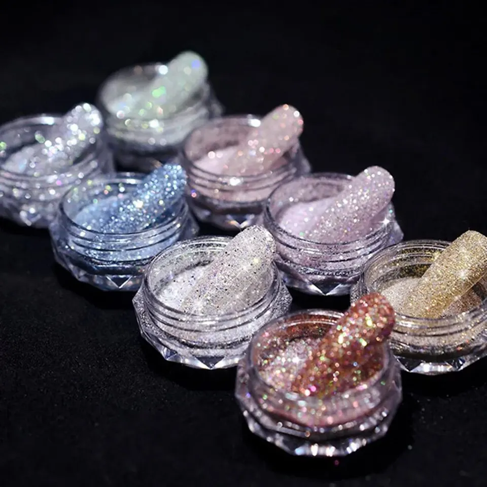 8bottles set na nechtových krištáľových diamantoch práškovú dúhu lesklý nechtový art trblietavý pigment holografické mikroplo -sklo manikúrové dekorácia