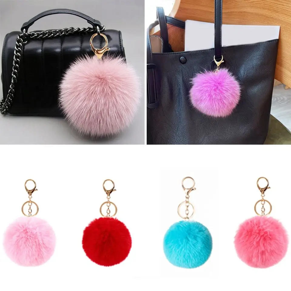 8cm imitácia králičie kožušinové guľky Fluffy Soft Keychain prívesok roztomilý plyšový kľúče batoh vrecka prívesok záves