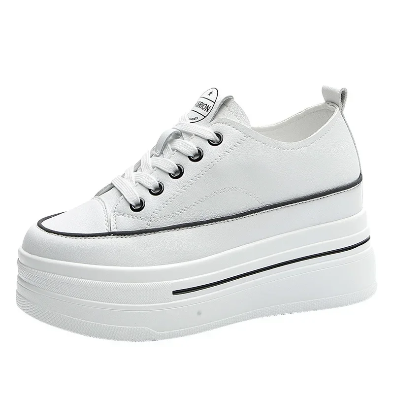 8cm Originálne kožené vulkanize letná vysoká značka Comfy Spring Autumn Platform Vulcanize Dámske tenisky Chunky Loafer Shoes topánky
