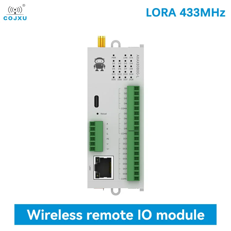 8DI+8DO LORA 433MHZ DISTIBULOVANÝ Vzdialený IO modul COJXU M31-AXAX8080G-L Modul hostiteľa Lora RJ45 RS485 Podpora Modbus TCP RTU