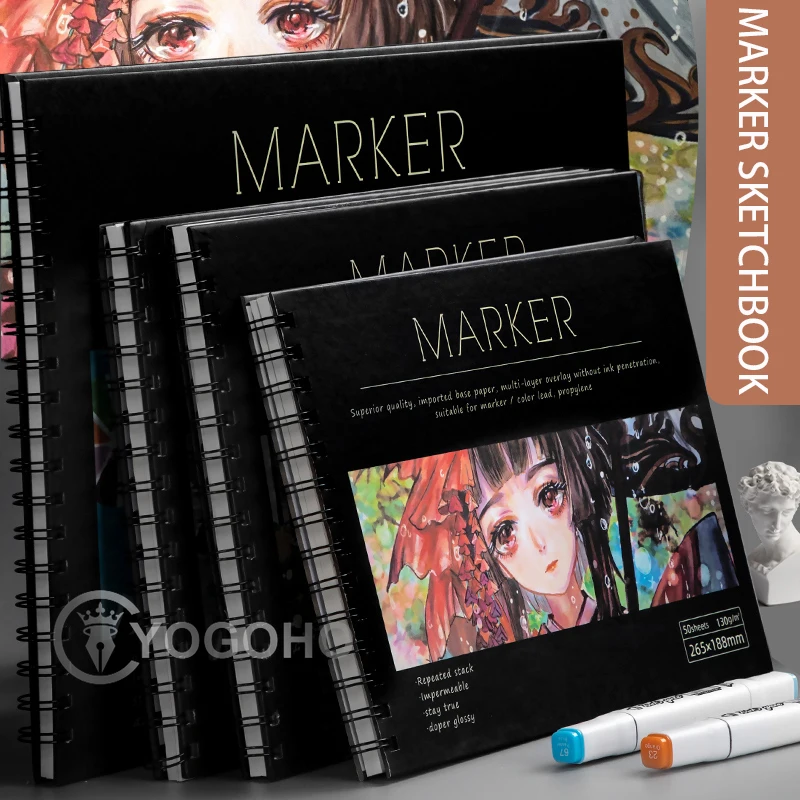 8k/16k/a4 markerová podložka 50 hárkov 130g Professional No Penetration Paper Drawing Sketchbook pre študentských umelcov umelecké potreby