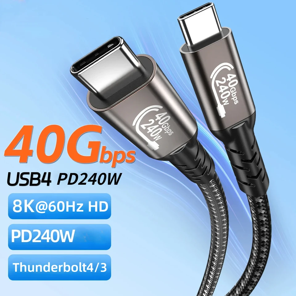 8k USB 4 Typ C Kábel 40 Gbps 240 W PD3.1 Pre Samung Thunderbolt 4/3 Rýchle nabíjacie kábel