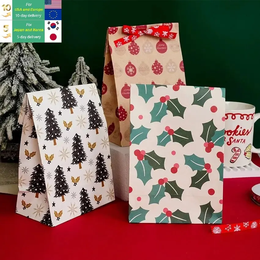 8ks/12ks kraft papierové cukrovinky cookie taška Santa Claus Snowman vianočné darčekové balenie vianočných tašiek Vianoce Navidad Party Decor Supplies