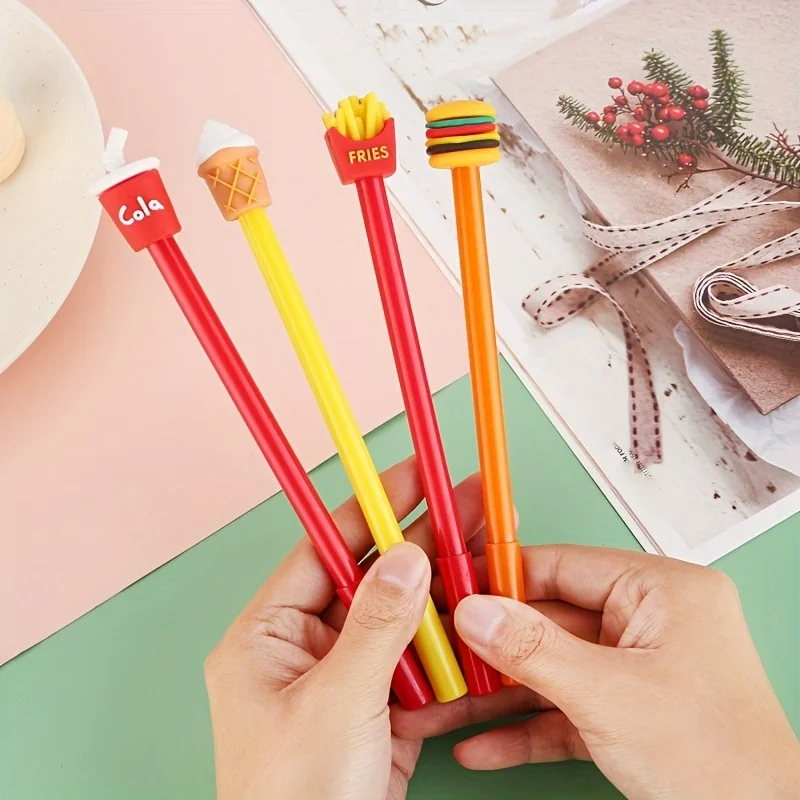 8ks kreatívne hamburgerové hranolky Cola Gel Pens 0,5 mm čierny atramentový podpis Pets písanie kancelárskych potrieb