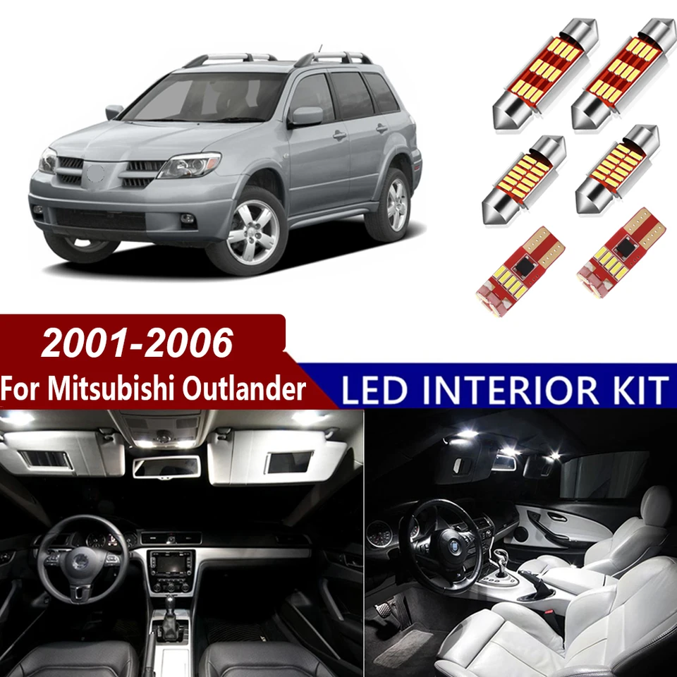8ks LED interiérové ​​svetlá Canbu pre Mitsubishi Outlander2001 2002 -2006 mapa Dome Lišová značka Lamp