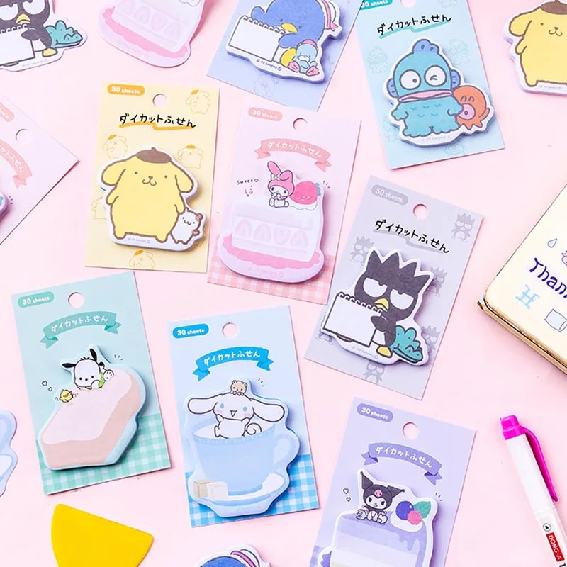 8ks/lot Kuromi Kitty Melody Memo Pad Pad Sanrio Pochacco lepkavé poznámky Stationery Label Label Planner Sticker Post School Supplies