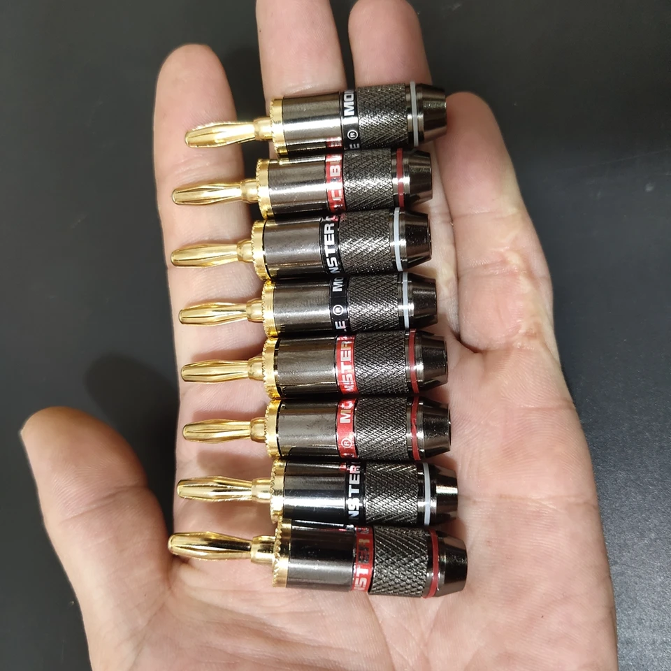 8ks Monster Banana Plug 24K Zlatý čistý čistý medený reproduktor adaptér Screw Scruper Plugs Audio konektory