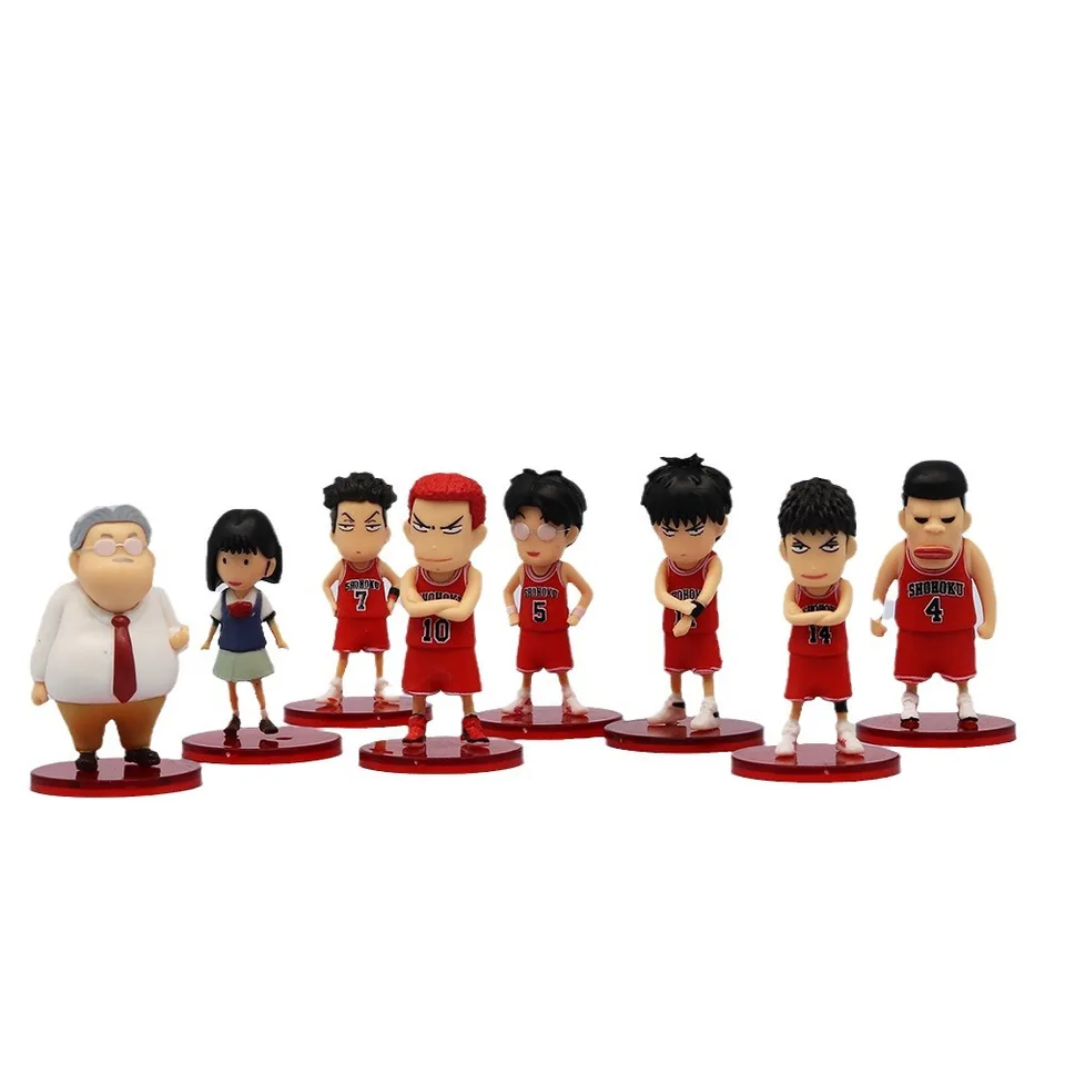 8ks/set Slam Dunk Anime Akita Sanoh Hanamichi Sakuragi Kaws Action Figures Detské hobby hračky PVC Model dekoratívne ozdoby darček