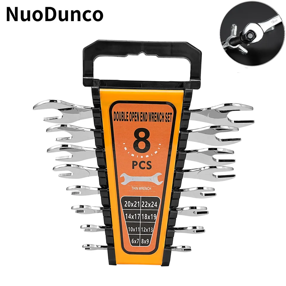 8ks ultra tenký otvorený koncový kľúč s dvojitým koncom univerzálneho kľúča pre automobilové motocyklové stroje na opravu ručných náradia 6-22 mm