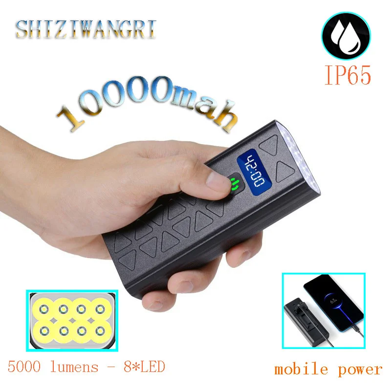8led 10000 mAh ultra svetlé bicykle svetlo USB Nabíjateľná LED bicykel svetlomet 5000lm