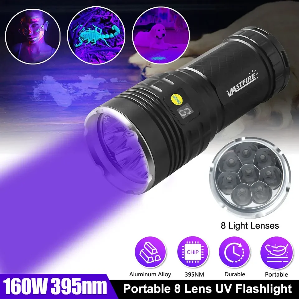 8lighty 160 W UV baterka 395nm čierne zrkadlo FlashLamp Ultrafialová atramentová sušička peniaze Fluorescer detektor Purple Light Torch