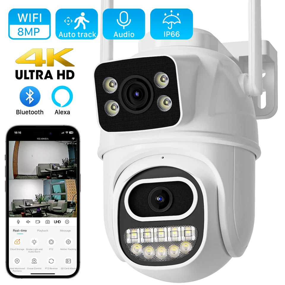 8MP 4K 4x Zoom Outdoor PTZ WiFi Camera HD 3K 6MP Dual Dual šošovky AI Human Detect Automatické sledovanie Cloud CCTV Sledovanie IP Camera ICSEE ICSEE
