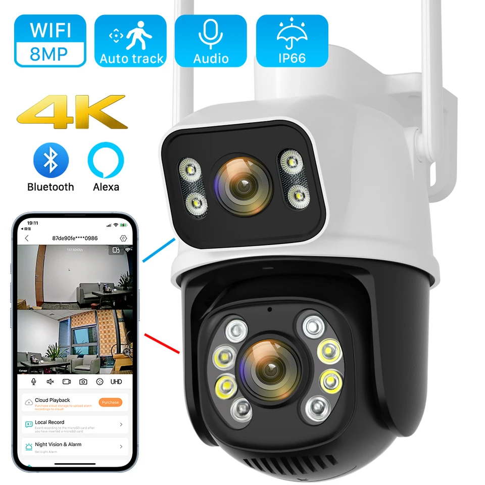 8MP 4K ICSEE WiFi Camera Outdoor Dual Dual Screen Dual Screen AI Human Detection Automatické sledovanie bezpečnostnej ochrany IP WiFi Dohľad
