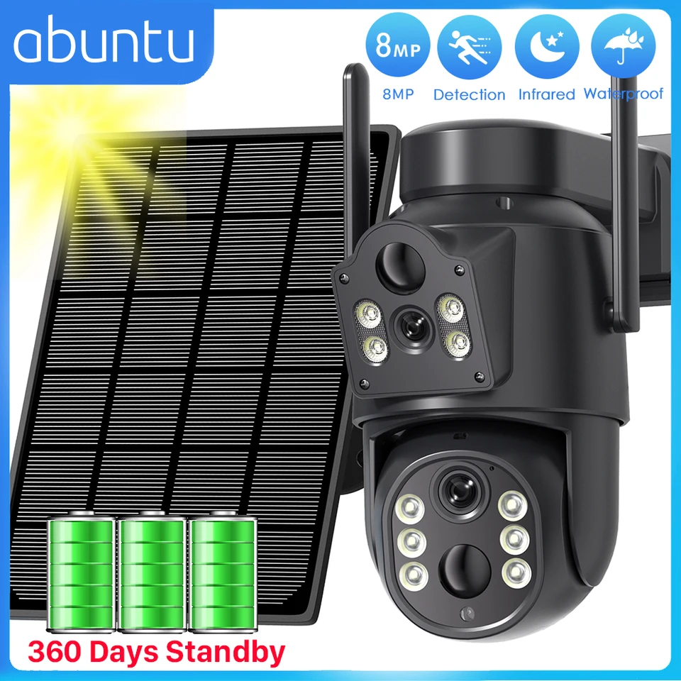 8MP 4K Wireless Outdoor Solar Camera PIR Human Detection WiFi Sledovacia kamera Solárny panel 365 dní v pohotovostnom videní Cam