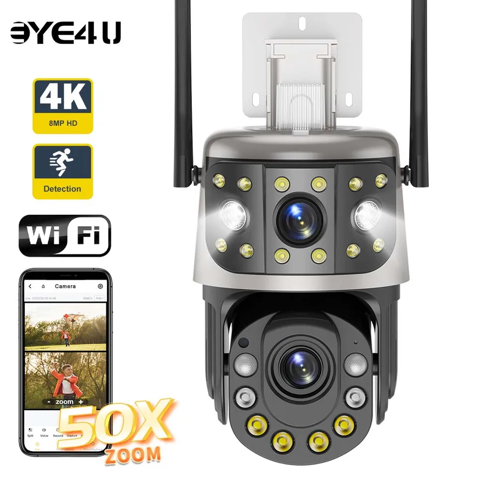 8MP 50X Optický zväčšený fotoaparát Outdoor WiFi IP fotoaparát PTZ Duálna obrazovka Cam Human Detection 4K Video Surveillance Security Cams ICSEE